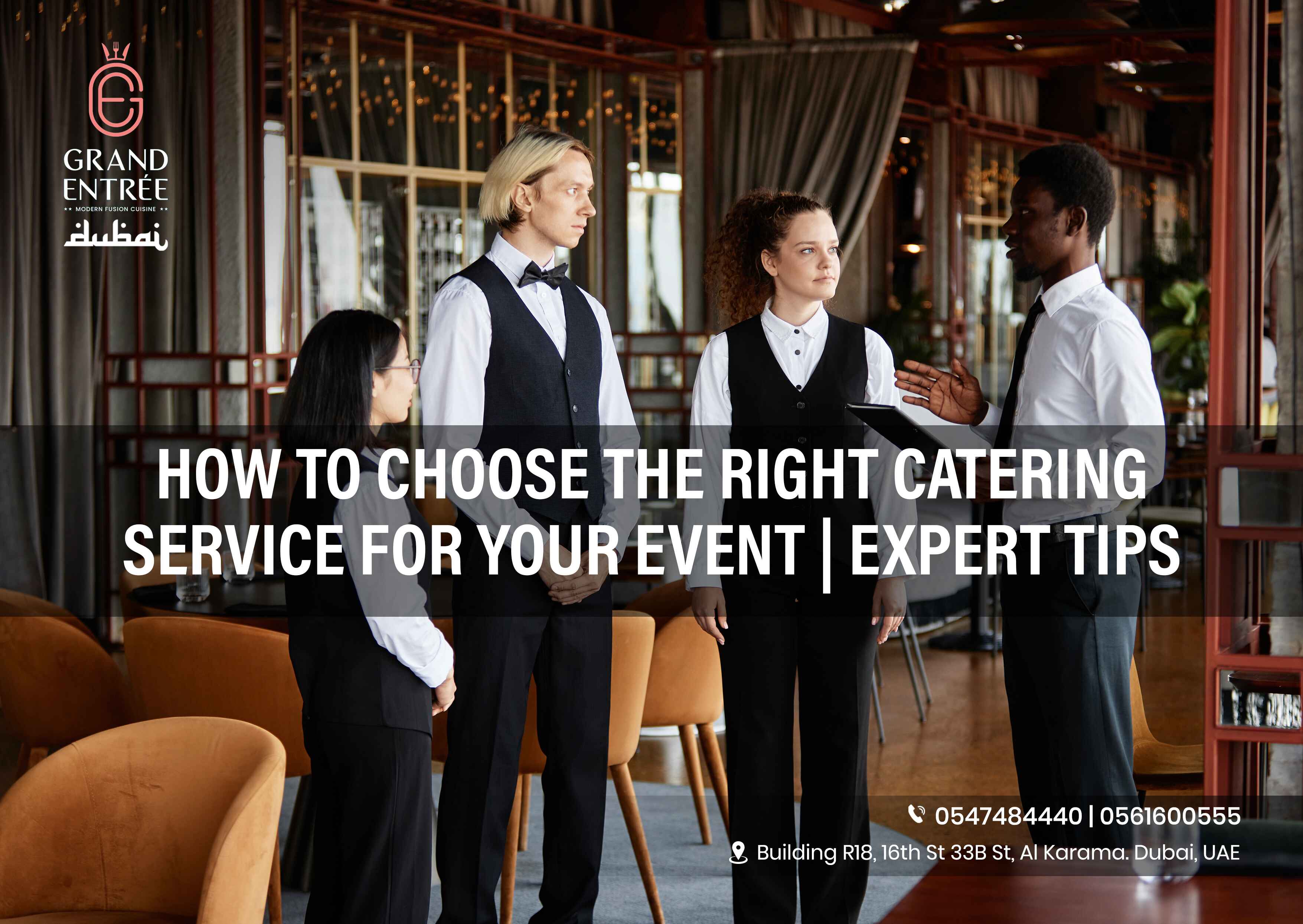 A professional catering service setting up a beautifully arranged buffet for an event.